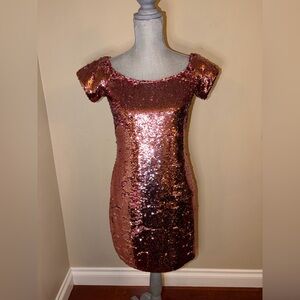 Aidan Mattox Rose Gold Sequin Off-The-Shoulder Dress – Size 6
